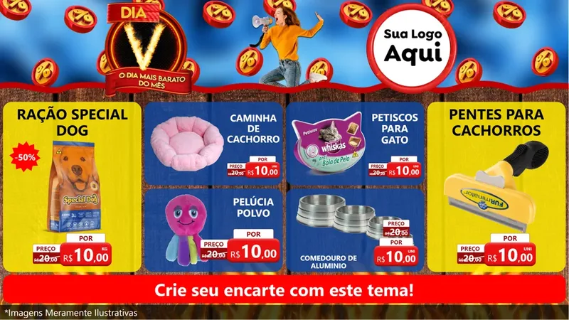 Modelo de TV para TV Horizontal com o tema Dia V - O Dia Mais Barato Do Mês para Pet Shop