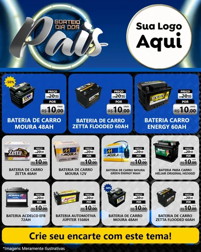 Modelo de Rede Social para Feed Instagram com o tema Sorteio Dia Dos Pais para Baterias Elétricas