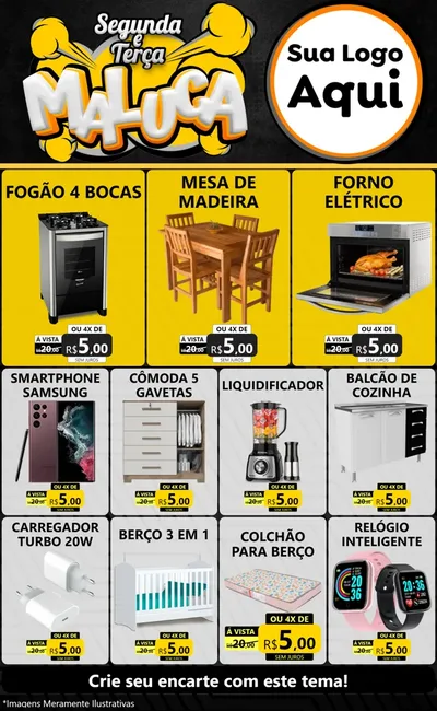 Modelo de Encarte para Encarte Grande com o tema Segunda e Terça Maluca para Móveis e Eletro