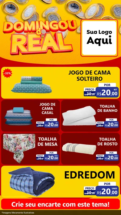 Modelo de TV para TV Vertical com o tema Domingou do Real para Cama, Mesa e Banho