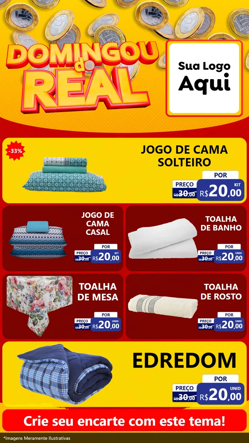 Modelo de TV para TV Vertical com o tema Domingou do Real para Cama, Mesa e Banho