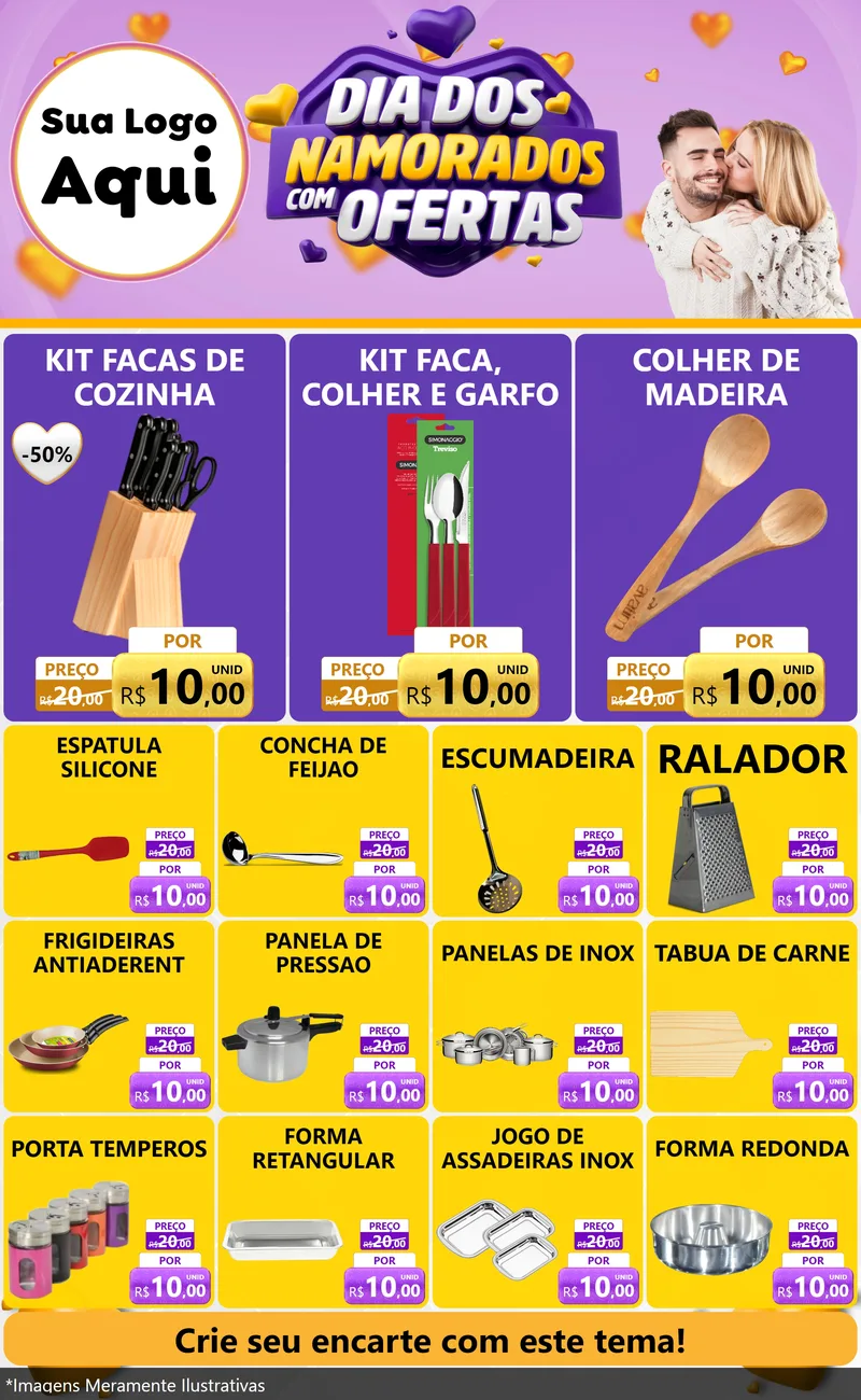 Modelo de Encarte para Encarte Grande com o tema Dia Dos Namorados Com Ofertas para Utilidades Domésticas