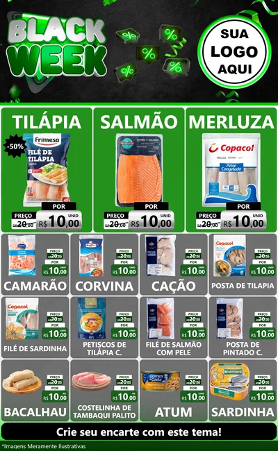 Modelo de Encarte para Encarte Grande com o tema Black Week para Peixaria