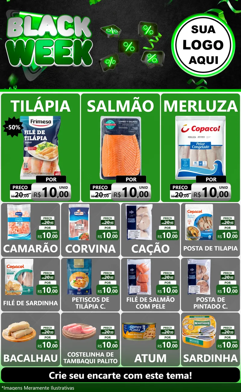 Modelo de Encarte para Encarte Grande com o tema Black Week para Peixaria