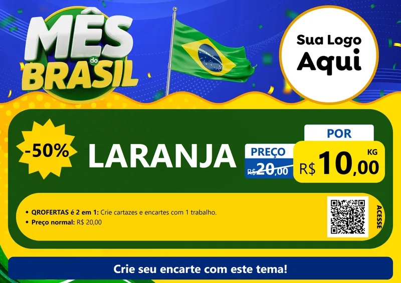 Modelo de Cartaz para Cartaz A4 Horizontal com o tema Mês do Brasil para Hortifrúti