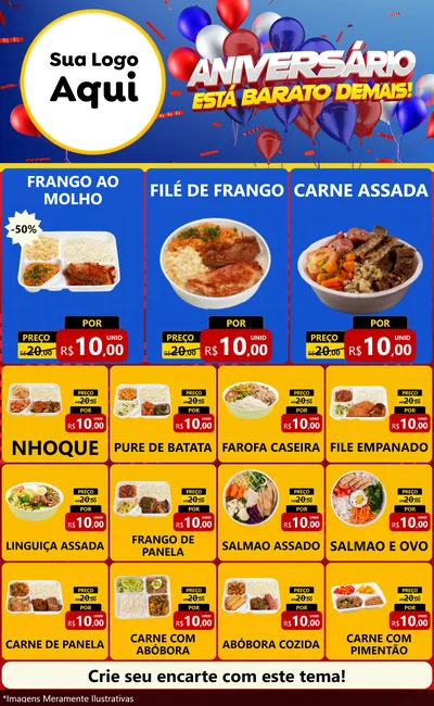 Modelo de Encarte para Encarte Grande com o tema Aniversário para Restaurante