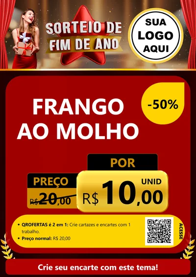 Modelo de Cartaz para Cartaz A4 Vertical com o tema Sorteio de Fim de Ano para Restaurante