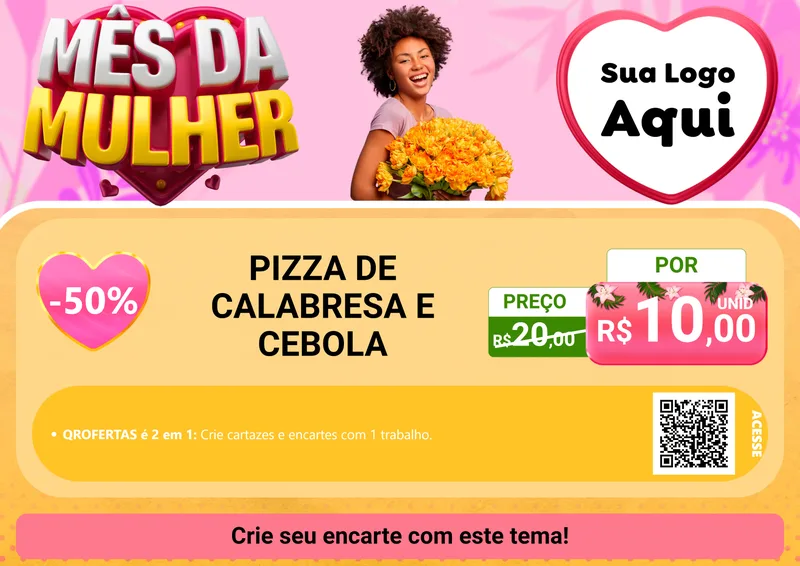Modelo de Cartaz para Cartaz A4 Horizontal com o tema Mês da Mulher para Pizzaria