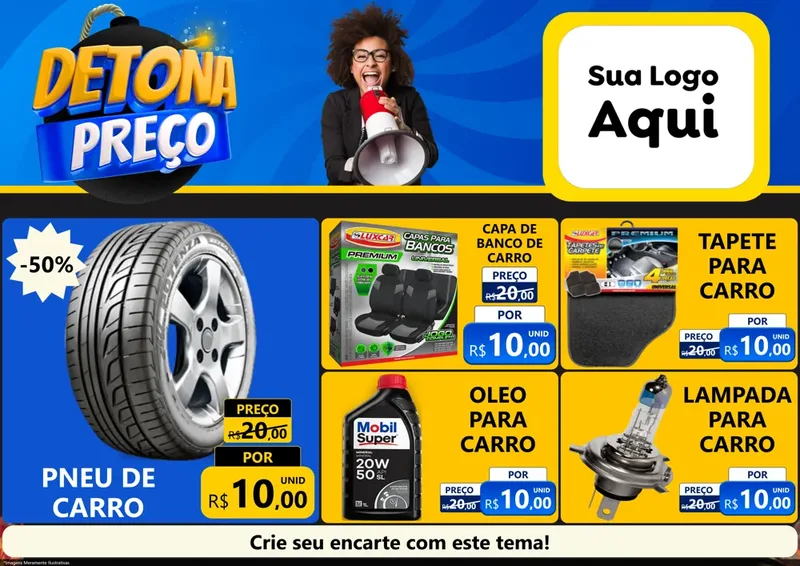 Modelo de Encarte para Encarte A4 Horizontal com o tema Detona Preços para Auto peças