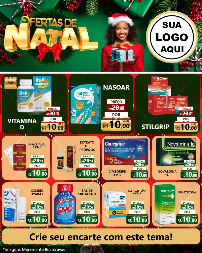 Modelo de Rede Social para Feed Instagram com o tema Ofertas de Natal para Farmácia
