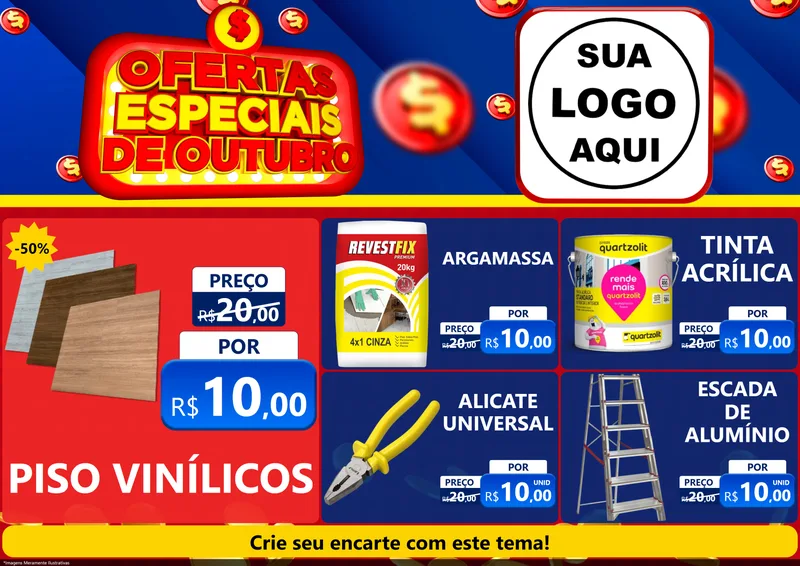 Modelo de Encarte para Encarte A4 Horizontal com o tema Ofertas Especiais de Outubro para Material para Construção