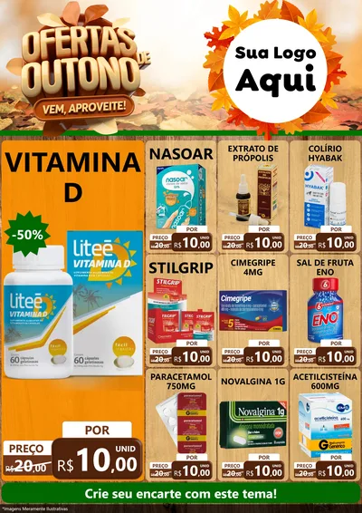 Modelo de Encarte para Encarte A4 Vertical com o tema Ofertas de Outono - Vem, Aproveite! para Farmácia