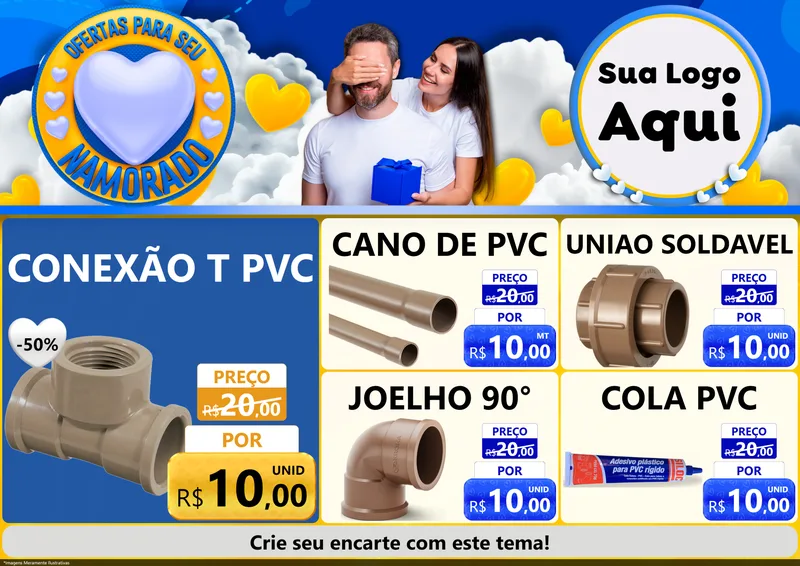 Modelo de Encarte para Encarte A4 Horizontal com o tema Ofertas Para Seu Namorado para Tubos e conexões