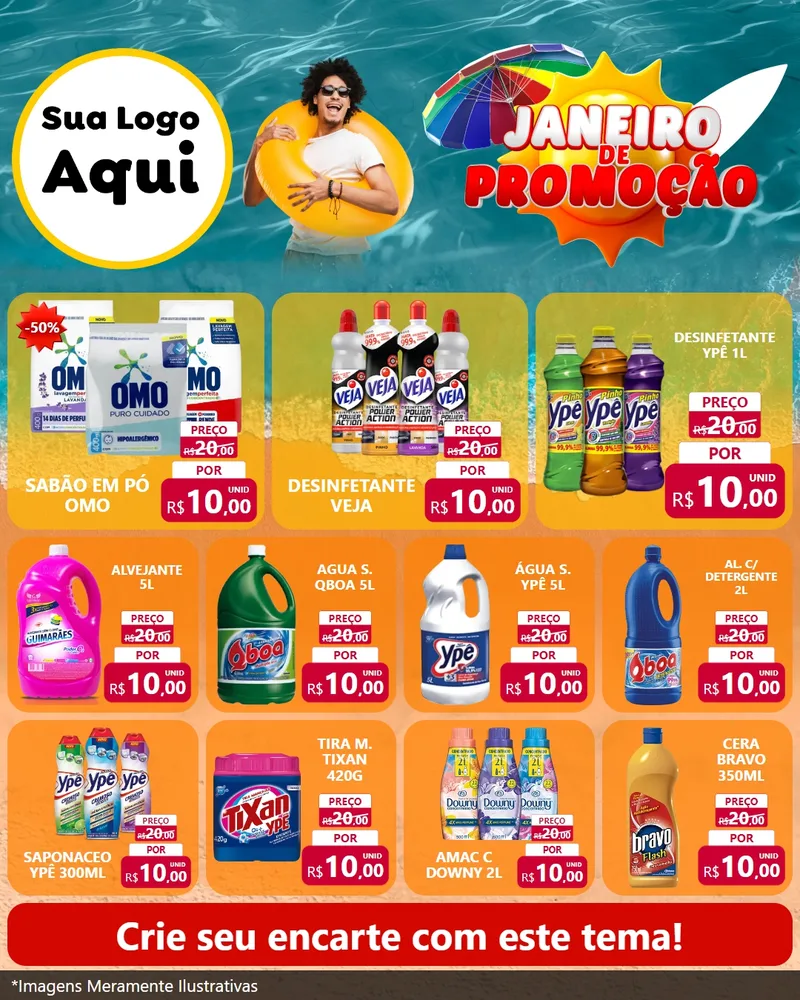 Modelo de Rede Social para Feed Instagram com o tema Janeiro de Promoção para Produtos de Limpeza
