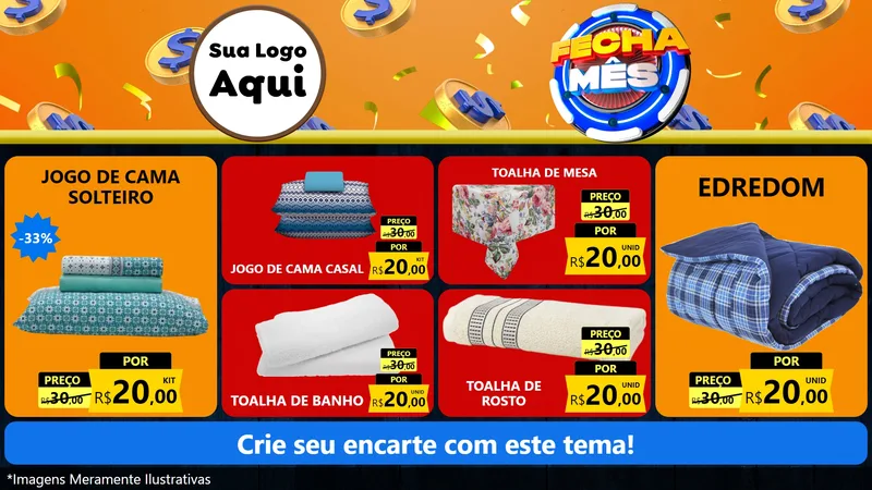 Modelo de TV para TV Horizontal com o tema Fecha Mês para Cama, Mesa e Banho