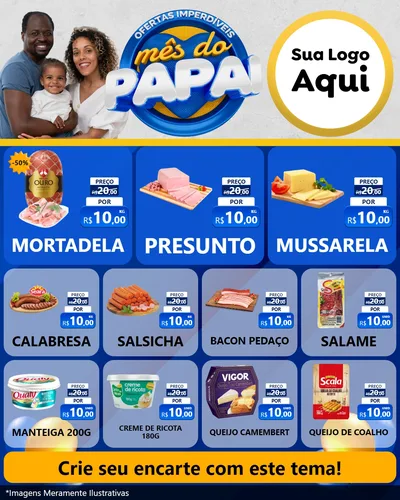 Modelo de Rede Social para Feed Instagram com o tema Ofertas Imperdíveis Mês Do Papai para Frios e Laticínios