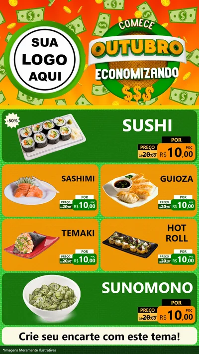 Modelo de TV para TV Vertical com o tema Comece Outubro Economizando para Comida japonesa
