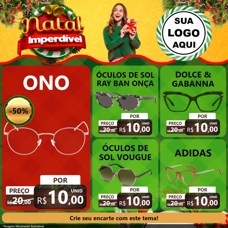 Modelo de Rede Social para Feed Facebook com o tema Natal Imperdível para Óticas