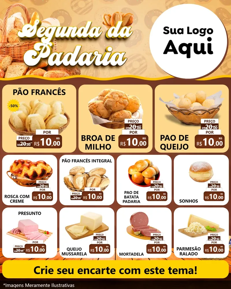 Modelo de Rede Social para Feed Instagram com o tema Segunda da Padaria para Padaria