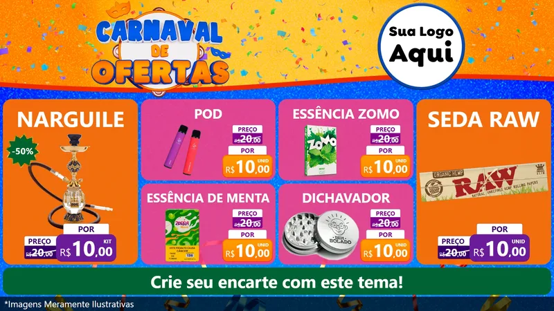 Modelo de TV para TV Horizontal com o tema Carnaval de Ofertas para Tabacaria
