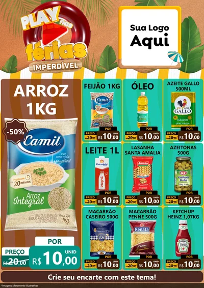 Modelo de Encarte para Encarte A4 Vertical com o tema Play Nas Férias Imperdível para Supermercado