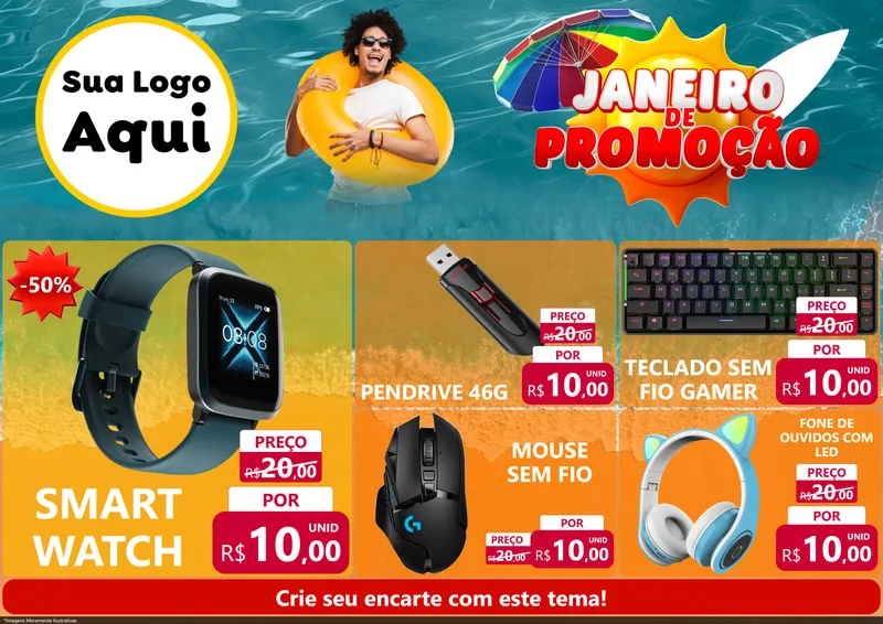 Modelo de Encarte para Encarte A4 Horizontal com o tema Janeiro de Promoção para Informática