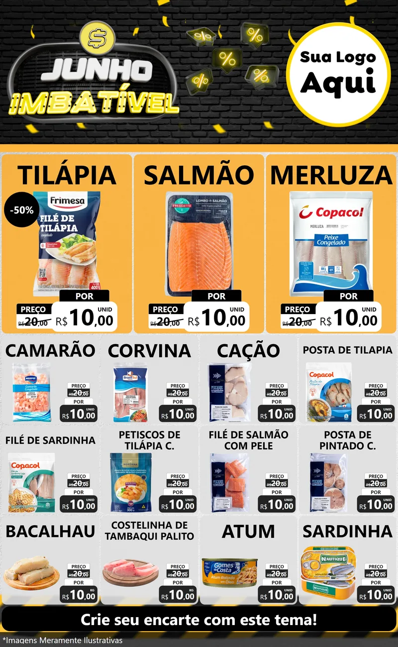 Modelo de Encarte para Encarte Grande com o tema Junho Imbatível para Peixaria