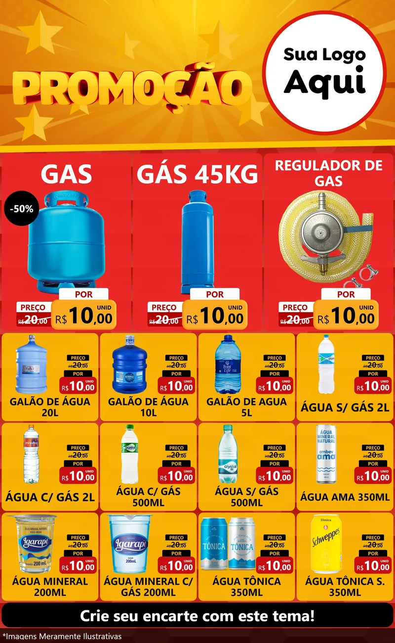 Modelo de Encarte para Encarte Grande com o tema Promoção para Água e gás