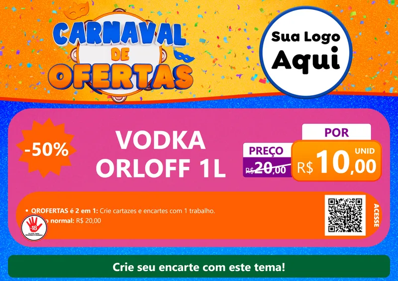 Modelo de Cartaz para Cartaz A4 Horizontal com o tema Carnaval de Ofertas para Distribuidora de bebidas