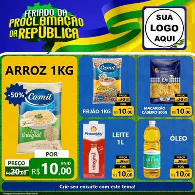 Modelo de Rede Social para Feed Facebook com o tema Feriado da Proclamação da República para Supermercado