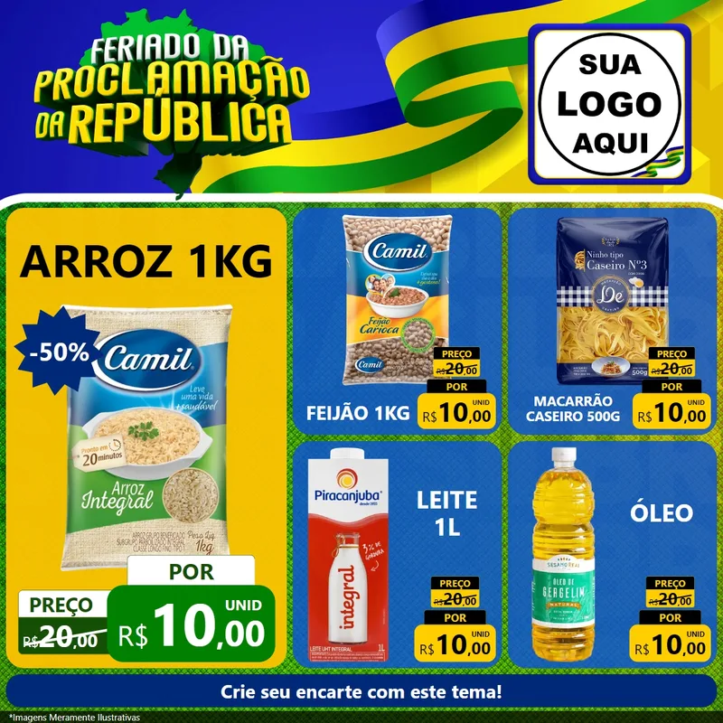 Modelo de Rede Social para Feed Facebook com o tema Feriado da Proclamação da República para Supermercado