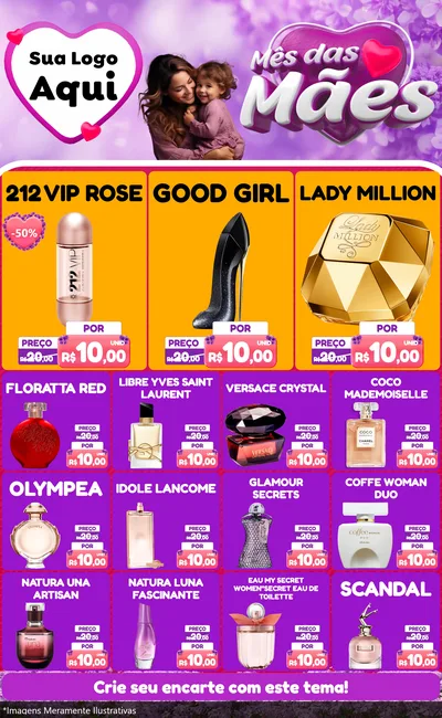 Modelo de Encarte para Encarte Grande com o tema Mês das Mães para Perfumes