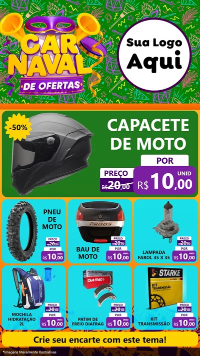 Modelo de Rede Social para Stories com o tema Carnaval de Ofertas para Moto peças