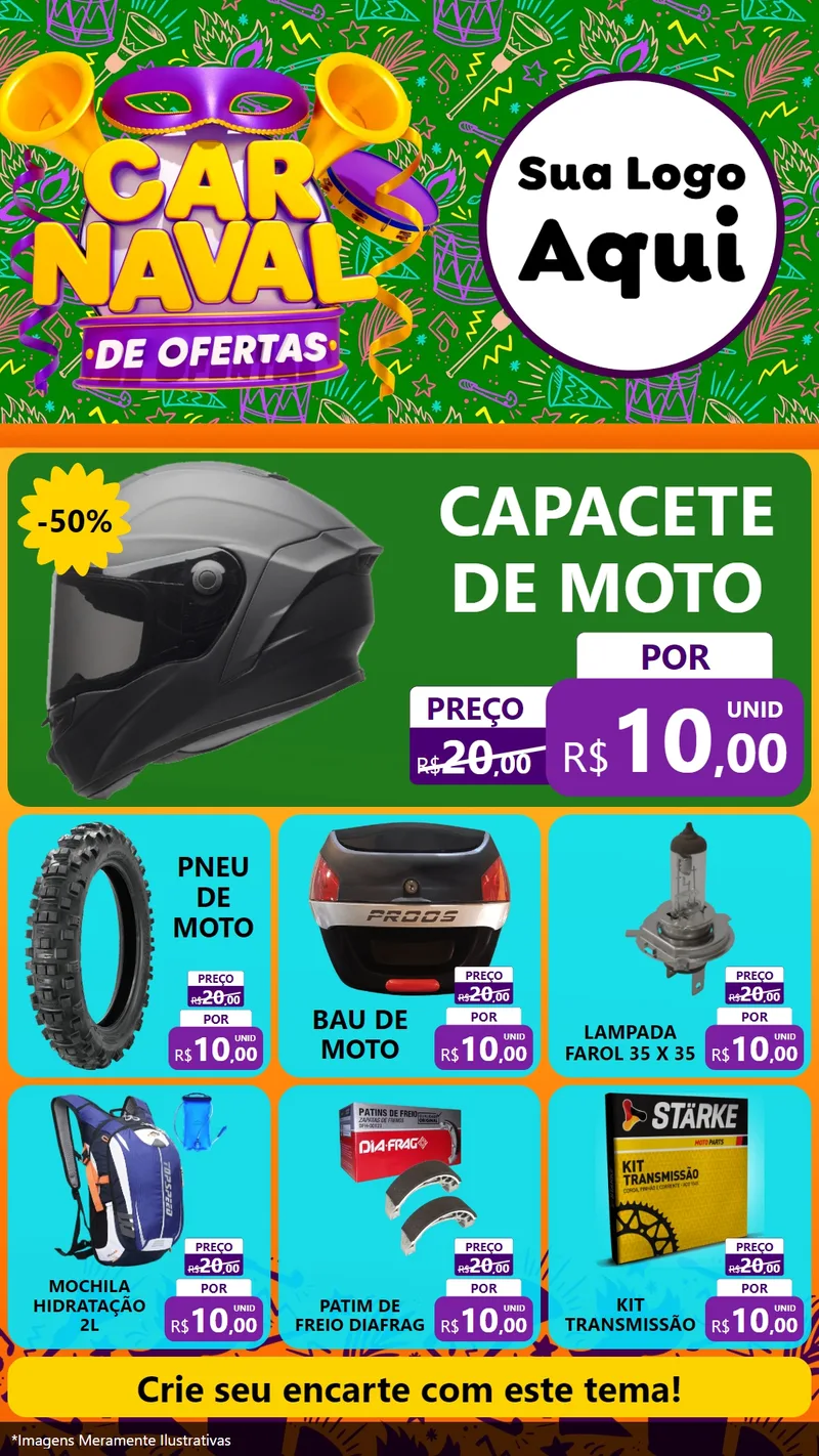 Modelo de Rede Social para Stories com o tema Carnaval de Ofertas para Moto peças