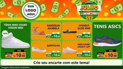 Modelo de TV para TV Horizontal com o tema Comece Julho Economizando para Calçados
