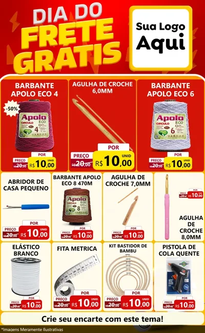 Modelo de Encarte para Encarte Grande com o tema Dia do Frete Grátis para Armarinho e Aviamentos