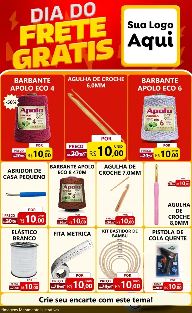 Modelo de Encarte para Encarte Grande com o tema Dia do Frete Grátis para Armarinho e Aviamentos