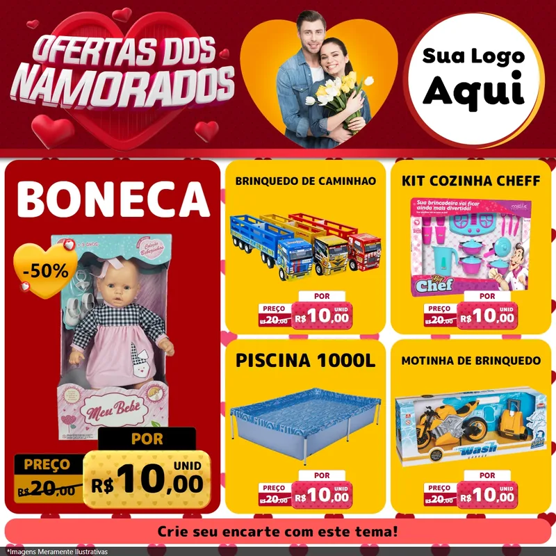 Modelo de Rede Social para Feed Facebook com o tema Ofertas Dos Namorados para Brinquedos