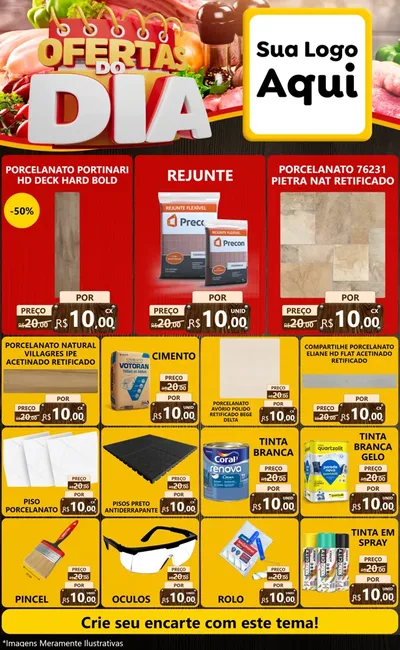Modelo de Encarte para Encarte Grande com o tema Ofertas do Dia para Pisos e revestimentos