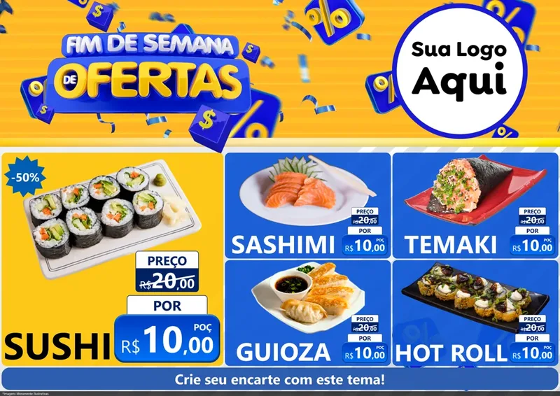 Modelo de Encarte para Encarte A4 Horizontal com o tema Fim de Semana de Ofertas para Comida japonesa