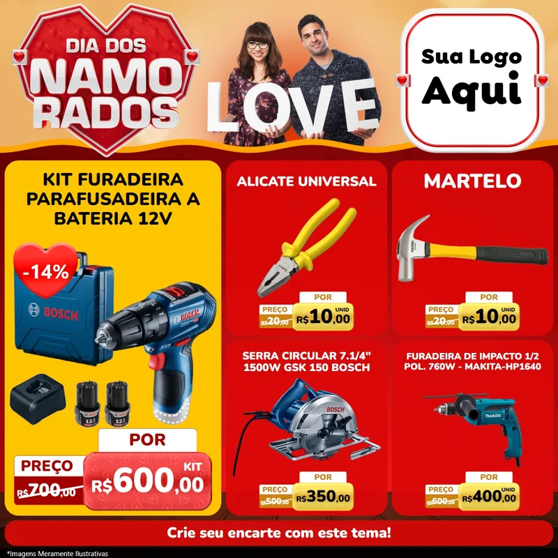Modelo de Rede Social para Feed Facebook com o tema Dia dos Namorados para Maquinas e Ferramentas