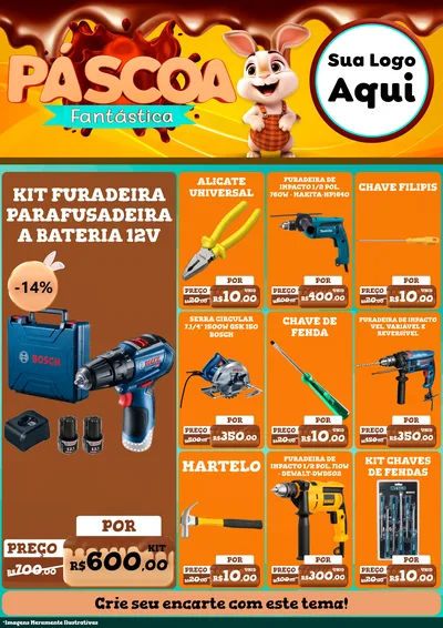 Modelo de Encarte para Encarte A4 Vertical com o tema Páscoa Fantástica para Maquinas e Ferramentas