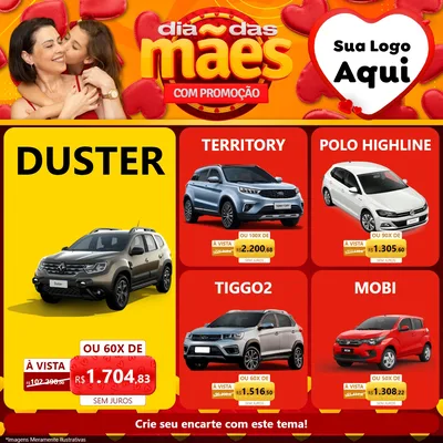 Modelo de Rede Social para Feed Facebook com o tema Dia das Mães com Promoção para Concessionaria de Carros
