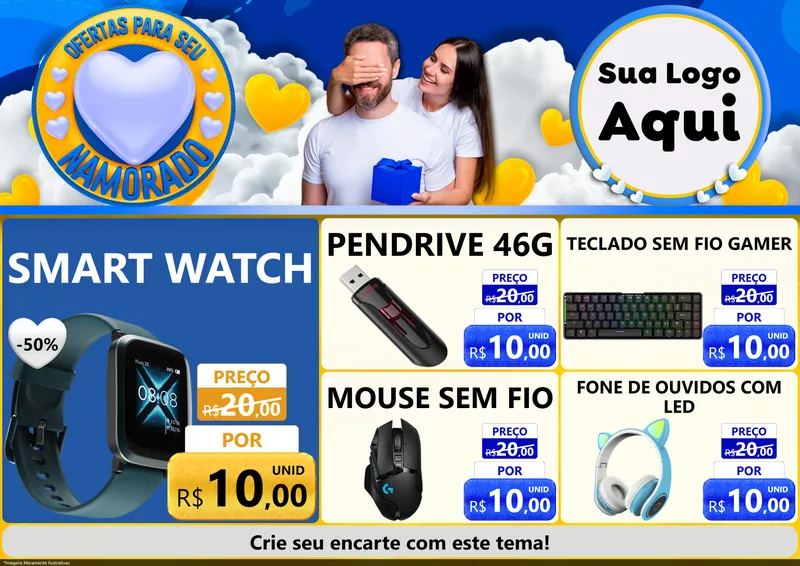 Modelo de Encarte para Encarte A4 Horizontal com o tema Ofertas Para Seu Namorado para Informática