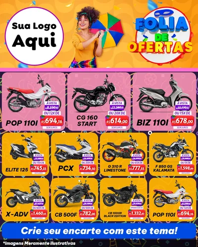 Modelo de Rede Social para Feed Instagram com o tema Folia de Ofertas para Concessionaria de Motos