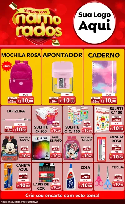 Modelo de Encarte para Encarte Grande com o tema Semana dos namorados para Papelaria