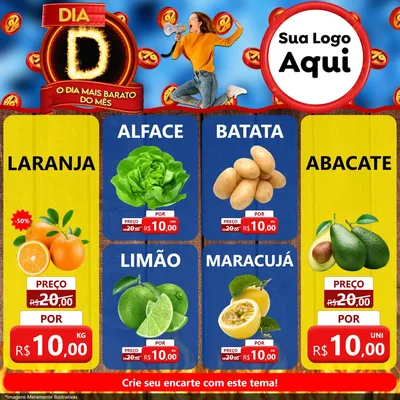 Modelo de Rede Social para Feed Facebook com o tema Dia D - O Dia Mais Barato Do Mês para Hortifrúti