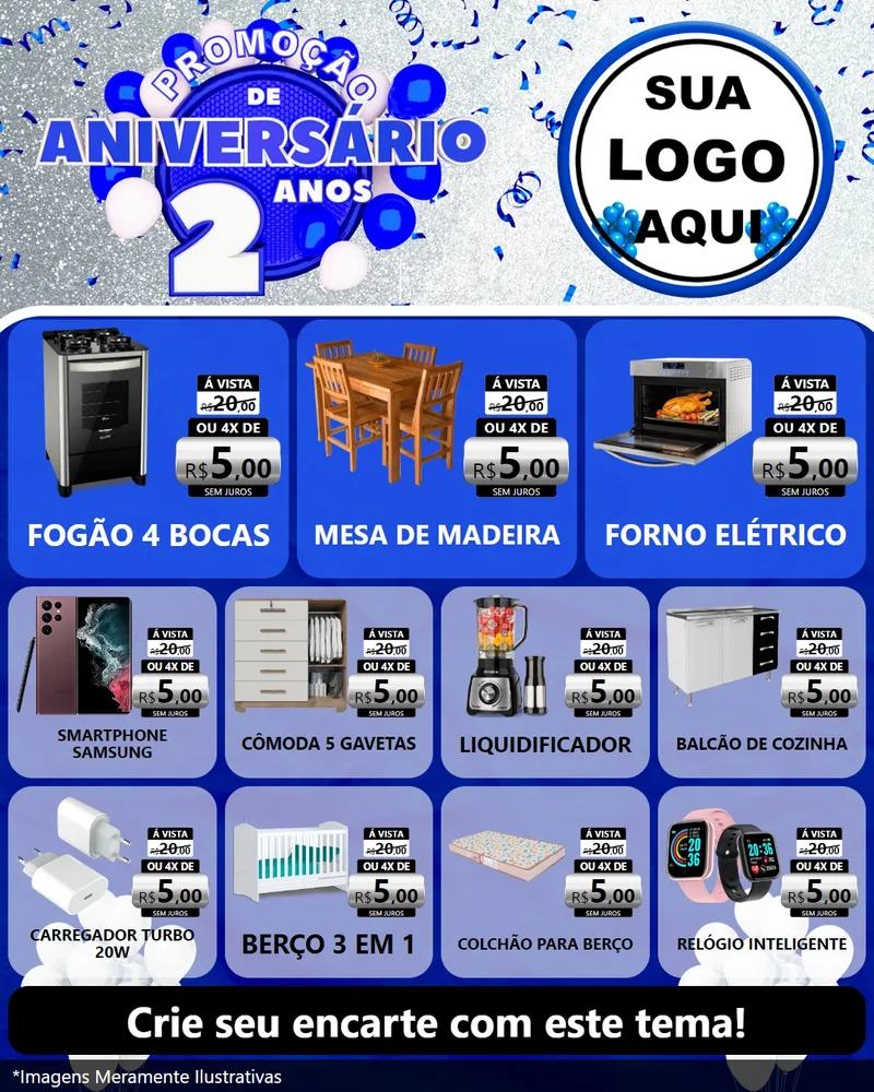Modelo de Rede Social para Feed Instagram com o tema Promoção de Aniversário - 2 Anos para Móveis e Eletro