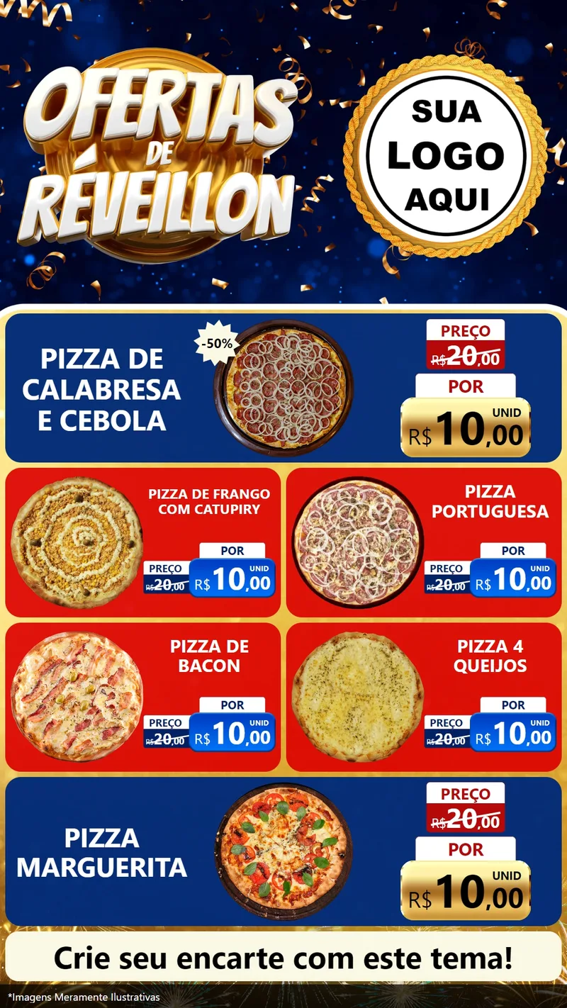 Modelo de TV para TV Vertical com o tema Ofertas de Réveillon para Pizzaria