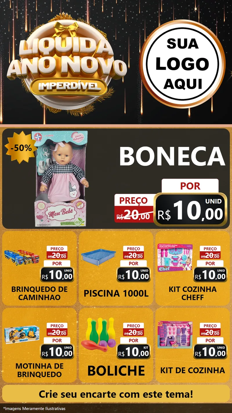 Modelo de Rede Social para Stories com o tema Liquida Ano Novo Imperdível para Brinquedos